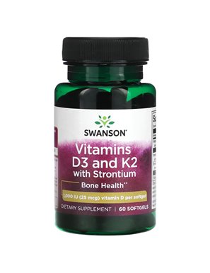 Swanson, Witamina D3 i K2 z Strontjanem, 1000 IU (25 mcg), 60 Softgels