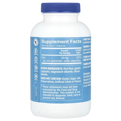 The Vitamin Shoppe, cynk, 50 mg, 200 kapsułek