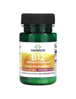 Swanson, B12 Hydroxocobalamin, gemischte Früchte, 1000 mcg, 60 Kautabletten Swanson, B12 Hydroxocobalamin, gemischte Früchte, 1000 mcg, 60 Kautabletten