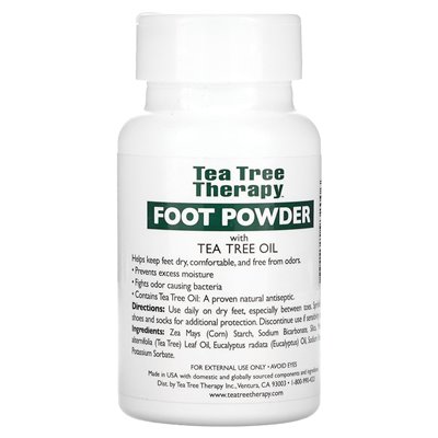 Tea Tree Therapy, Antiseptic Foot Powder With Tea Tree Oil, Unscented, 3 oz (85 gm)