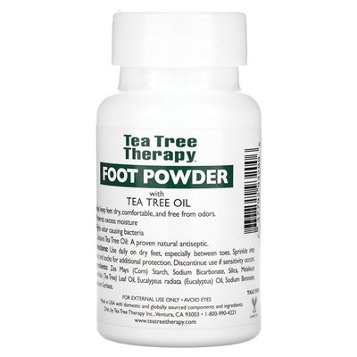 Tea Tree Therapy, Antiseptic Foot Powder With Tea Tree Oil, Unscented, 3 oz (85 gm)