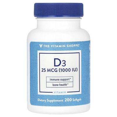 The Vitamin Shoppe, witamina D3, 25 mcg (1000 IU), 200 miękkich