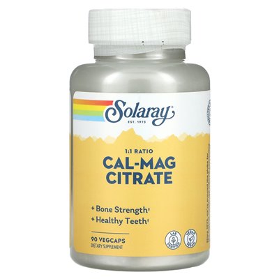Solaray, Cal-Mag Citrat, Verhältnis 1:1, 90 pflanzliche Kapseln