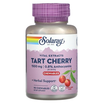 Solaray, Ważne ekstrakty cierpkie wiśni, naturalna wiśnia, 1500 mg, 90 żuć (500 mg na żucie) Solaray, Ważne ekstrakty cierpkie wiśni, naturalna wiśnia, 1500 mg, 90 żuć (500 mg na żucie)