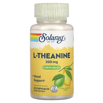 Solaray, L-teanina, naturalna cytryna, 200 mg, 30 żuć
