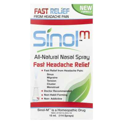 SINOL, SINOLM ™, całkowicie naturalny spray nosowy, szybki bóle głowy, 15 ml