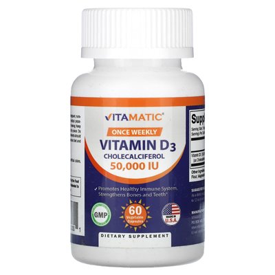 Vitamatic, witamina D3, 50 000 IU, 60 kapsułek warzywnych