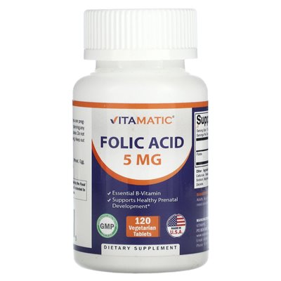 Vitamatyczny, kwas foliowy, 5 mg, 120 tabletek wegetariańskich