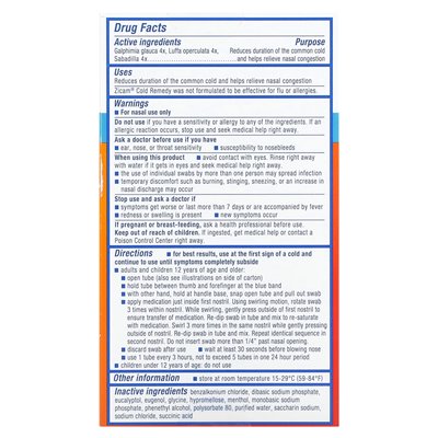 Zicam, Cold Remedy, Medicated Nasal Swabs, 20 Single-Use Swabs Zicam, Cold Remedy, Medicated Nasal Swabs, 20 Single-Use Swabs