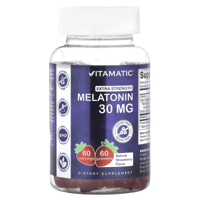 Vitamatic, Extra Strength Melatonin, Natural Strawberry, 30 mg, 60 Gummies Vitamatic, Extra Strength Melatonin, Natural Strawberry, 30 mg, 60 Gummies