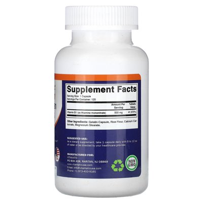 Vitamatic, High Potency, Vitamin B1, 500 mg, 120 Capsules Vitamatic, High Potency, Vitamin B1, 500 mg, 120 Capsules