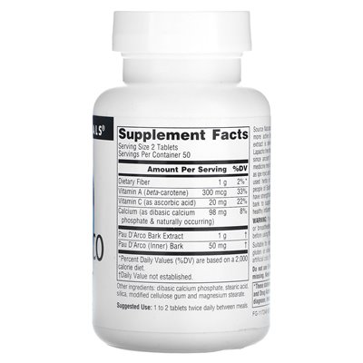 Source Naturals, Ekstrakt Pau D'Arco, 500 mg, 100 tabletek Source Naturals, Ekstrakt Pau D'Arco, 500 mg, 100 tabletek
