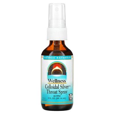 Źródło Naturals, Wellness Coloidal Silver ™ Gardła, sprayu gardła, 30 ppm, 2 fl oz (59,14 ml) (30 ppm na 0,6 ml)