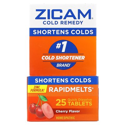 Zicam, zimne środki zaradcze, szybkie, wiśniowe, 25 szybkich tabletek rozpuszczonych