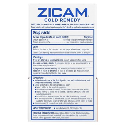 Zicam, zimne środki zaradcze, szybkie, wiśniowe, 25 szybkich tabletek rozpuszczonych