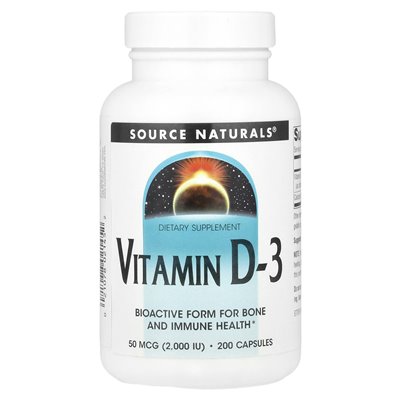 Source Naturals, Vitamin D-3, 50 mcg (2000 IU), 200 Capsules