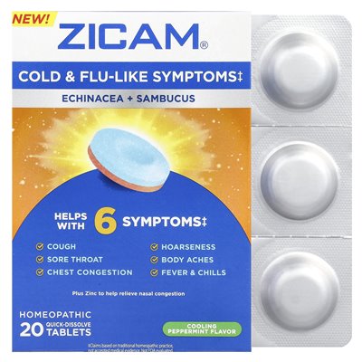 Zicam, echinacea + sambucus, chłodząca mięta pieprzowa, 20 tabletek z szybkozełnem