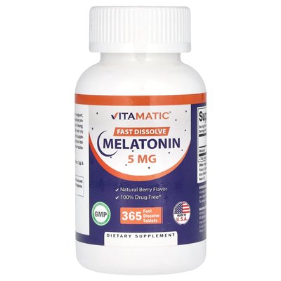 Vitamatic, melatonina, jagoda naturalna, 5 mg, 365 szybkich tabletek rozpuszczonych Vitamatic, melatonina, jagoda naturalna, 5 mg, 365 szybkich tabletek rozpuszczonych