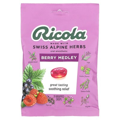 Ricola, doustna znieczulenie, Berry Medley, 19 owinięte krople