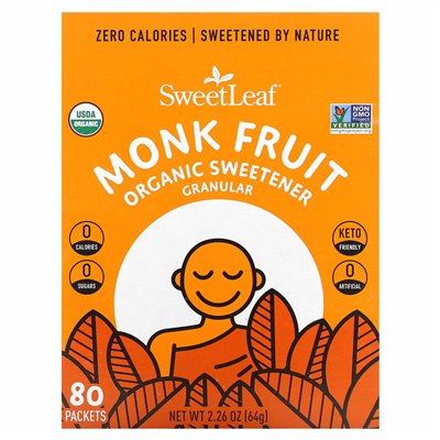 Wisdom Natural Sweet Monk Organic Sweetener Granular, 80 Packets, 2.26 oz (64 g)