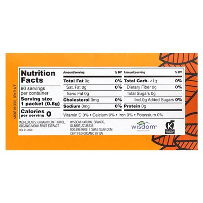 Wisdom Natural Sweet Monk Bio-Süßstoffgranulat, 80 Päckchen, 2,26 oz (64 g)