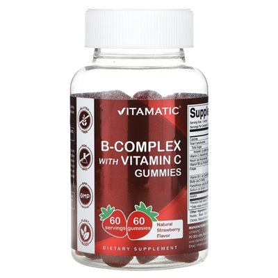 Vitamatic, B-Complex With Vitamin C Gummies, Strawberry, 60 Gummies Vitamatic, B-Complex With Vitamin C Gummies, Strawberry, 60 Gummies
