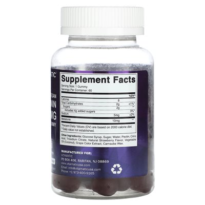 Vitamatic, wegańska melatonina, naturalna truskawka, 10 mg, 60 gumzy