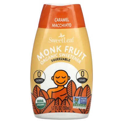 Wisdom Natural Sweet Monk Organic Sweetener Sweezable Caramel Macchiato 1.7 fl oz (50 ml)