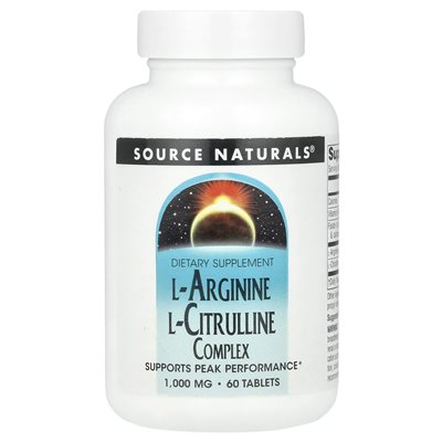Źródło Naturals, L-arginina L-cytrullina, 60 tabletek
