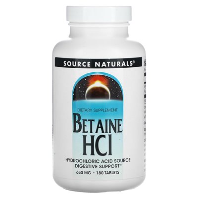 Źródło Naturals, Betaine HCl, 650 mg, 180 tabletek