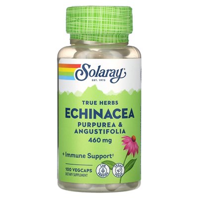 Solaray, True Herbs, Echinacea, Purpurea & Angustifolia, 460 mg, 100 Vegcaps Solaray, True Herbs, Echinacea, Purpurea & Angustifolia, 460 mg, 100 Vegcaps
