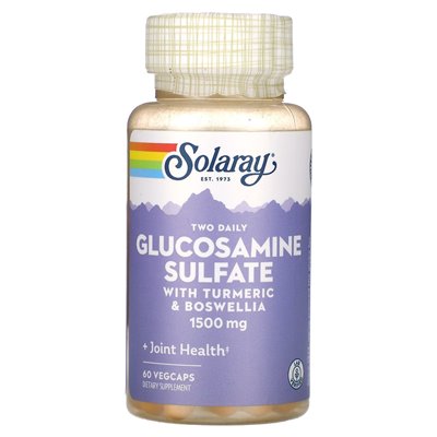Solaray, siarczan glukozaminy, z kurkumy i Boswellia, 1500 mg, 60 Vegcaps (750 mg na kapsułkę)