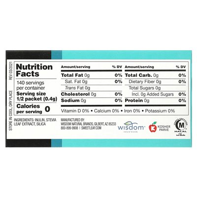 Natural Wisdom, Sweet, Stevia Sweetener, 70 Packets, 0.028 oz (0.8 g)
