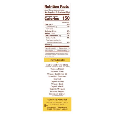 Simple Mills, Almond Flour Crackers, Sun-Dried Tomato & Basil, 4.25 oz (120 g)