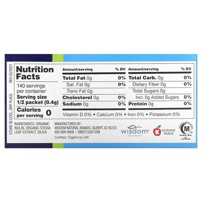 Natural Wisdom Organic Stevia Sweetener, 70 Packets, 2 Ounces (56.7 G)