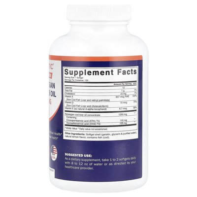 Vitamatic, norweski olej z wątroby dorsza, cytryna, 1250 mg, 120 miękkich