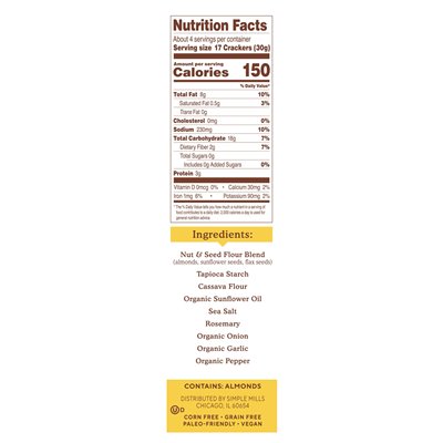 Simple Mills, Almond Flour Crackers, Rosemary & Sea Salt, 4.25 oz (120 g)