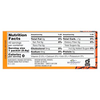 Wisdom Natural Sweet Monk Bio-Granulat-Süßstoff, 40 Päckchen, 0,28 oz (0,8 g)