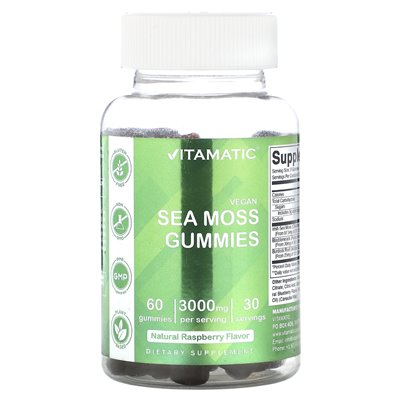 Vitamatic, vegan sea moss, natural raspberry, 3000 mg, 60 gumms (1500 mg per gumm)