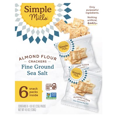 Simple Mills, Almond Flour Crackers, Fine Ground Salt, 6 Packs, 0.8 oz (23 g)