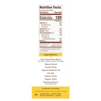 Simple Mills, Almond Flour Crackers, Fine Ground Salt, 6 Packs, 0.8 oz (23 g)