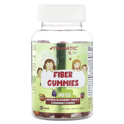 Vitamatic, dziecięce gummy, naturalne smaki jeżyny, brzoskwini i truskawki, 60 gumzy