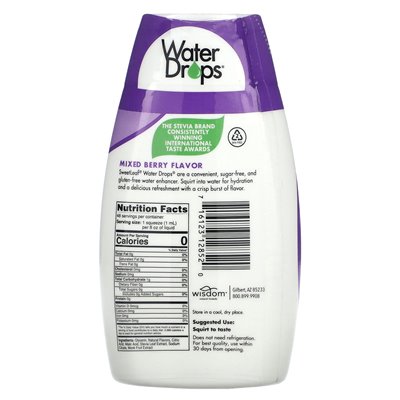 Mądrość naturalna, słodka, krople wodne, pyszne wzmacniacz wody stevia, mieszane jagodowe, 1,62 fl oz (48 ml)