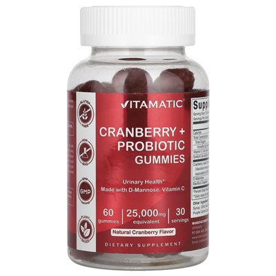 Vitamatic, Cranberry + Probiotic Gummi, Natural Cranberry, 25 000 mg, 60 gummy (12 500 mg na gumę)