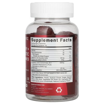 Vitamatic, Cranberry + Probiotic Gummi, Natural Cranberry, 25 000 mg, 60 gummy (12 500 mg na gumę)