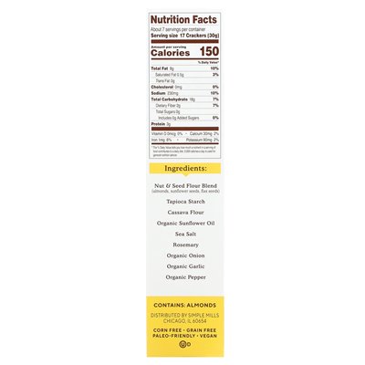 Simple Mills, Almond Flour Crackers, Rosemary & Sea Salt, Family Size, 7 oz (199 g)
