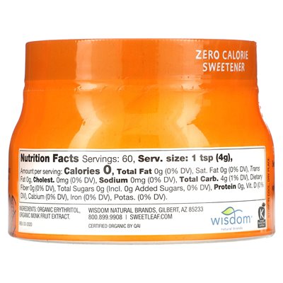 Natural Wisdom, Sweet Leaf, Monk Fruit, Organic Sweetener, Granular, 8.47 oz (240 g)