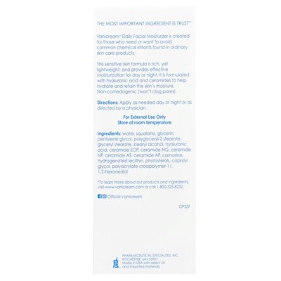 Vanicream, Tägliche Feuchtigkeitscreme für das Gesicht für empfindliche Haut, ohne Duftstoffe, 3 fl oz (89 ml)