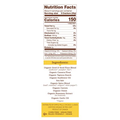 Simple Mills Organic Seed, Garlic & Herb Crackers, 4.25 oz (120 g)