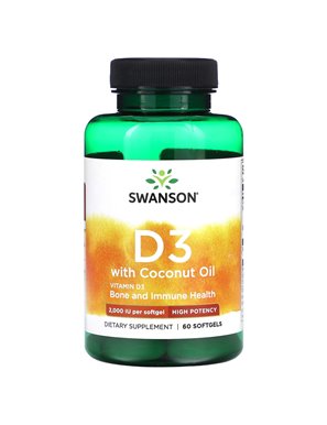 Swanson, D3 with Coconut Oil, High Potency, 2,000 IU, 60 Softgels